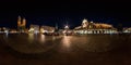 KRAKOW, POLAND - AUGUST 2022: night full 360 panorama on main market square in center of old town with historical buildings, Royalty Free Stock Photo