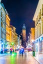 KRAKOW, POLAND, AUGUST 11, 2016: Night view of the Florianska street with the saint Mary church in Krakow/Cracow, Poland Royalty Free Stock Photo