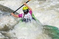 Krakow, Poland - August 27th, 2022: Canoeist struggling with the power of rushing current in whitewater canoening track in Krakow Royalty Free Stock Photo