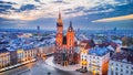 Krakow, Poland - Medieval Ryenek Square and Bazylika Mariacka Royalty Free Stock Photo