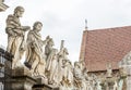 Krakow, Poland, Church of Saint Peter and Paul, apostles stone figures closeup, historic building architectural detail, baroque