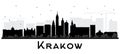 Krakow Poland City Skyline Silhouette with Black Buildings Isolated on White.