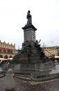 Krakow, Poland, December 23, 2018:  Adam Mickiewicz Monument  at Main Market Square in  Old Town Stare Miasto Royalty Free Stock Photo