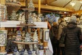 KRAKOW, POLAND - DECEMBER 05, 2019: Artistic porcelain products, regional handicrafts, at the Christmas market