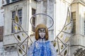 KRAKOW, POLAND - DECEMBER 05, 2019: Outdoor angel-shaped Christmas decoration with glowing wings