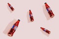 Krakow, Poland - February 26, 2020: glass Pepsi bottles on a light pink background. Retro design