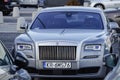 Krakow, Poland 20.12.2019: Front view view of new very expensive luxury Rolls Royce Phantom car, a long gray limousine Royalty Free Stock Photo