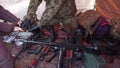 KRAKOW, POLAND - JANUARY, 14, 2017 People examine old Soviet weapons at military show