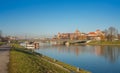 Krakow, POLAND - JANUARY 3, 2018: The view of Wawel castle in Krakow city with reflection in the water