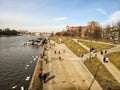 The banks of the river flowing through the city center of Krakow