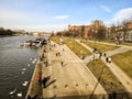 The banks of the river flowing through the city center of Krakow