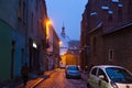 KRAKOW, POLAND - JANUARY 06, 2016: Winter evening view of the old buildings on the Saint Mark street Ulica Swientego Marka in Royalty Free Stock Photo