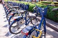 KRAKOW, POLAND - JUNE, 2017: City bikes rent parking