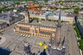 KRAKOW, POLAND -JUNE 06, 2020: Krakow Old Town Aerial View. Main Market Square Rynek, old cloth hall Sukiennice, Church of St Royalty Free Stock Photo