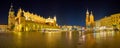 Panorama of Main Market Square in Krakow at night, Poland Royalty Free Stock Photo