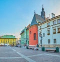 The small square in central Krakow, Poland Royalty Free Stock Photo
