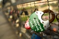 KRAKOW, POLAND - Kladka Bernatka bridge of love with love padlocks. Royalty Free Stock Photo