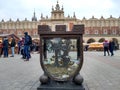 Krakow / Poland - March 23 2018: Easter fairs on the market Rynok square in Krakow. Kiosks with souvenirs, sweets and food. Ballot