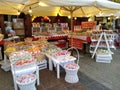 Krakow / Poland - March 23 2018: Easter fairs on the market Rynok square in Krakow. Kiosks with souvenirs, sweets and food.