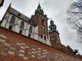 Krakow / Poland - March 23 2018: The territory of the Wawel Castle. Towers and walls, cathedral, royal palace