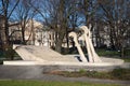 KRAKOW, POLAND - MARCH 28, 2017: Water fountain named Chopin`s Piano in the centre of Krakow. Royalty Free Stock Photo