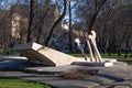 KRAKOW, POLAND - MARCH 28, 2017: Water fountain named Chopin`s Piano in the centre of Krakow. Royalty Free Stock Photo