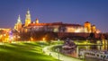 Krakow, Poland - 14 March, 2022: Wawel hill with castle in Krakow at night Royalty Free Stock Photo