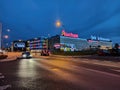 Krakow, Poland: Wide angle shot of a hyper market named galeria Bronowice with Auchan super market brand logo on
