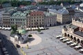 KRAKOW, POLAND - MAY 29, 2016: Aerial view of the south-western part of the Main Market Square of Krakow.