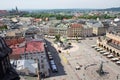 KRAKOW, POLAND - MAY 29, 2016: Aerial view of the south-western part of the Main Market Square of Krakow.