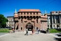 Krakow, Poland - May 10, 2018: The best preserved medieval barbican in Europe