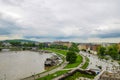 Krakow, Poland, 24 May 2019 - Picturesque landscape on coast river Wisla with boats