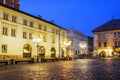 KRAKOW, POLAND - NOVEMBER 17, 2018: City center by night: ancient temements. Maly Rynek square Royalty Free Stock Photo