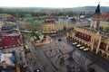 Topview from St. Mary`s Basilica on central square of Krakow, on