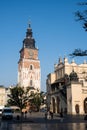 City Hall Tower at the main Market Square in the center of Old town of Krakow, Poland Royalty Free Stock Photo