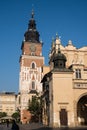 City Hall Tower at the main Market Square in the center of Old town of Krakow, Poland Royalty Free Stock Photo