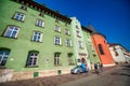 KRAKOW, POLAND - OCTOBER 1, 2017: Colorful homes in the city center