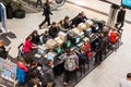 KRAKOW, POLAND, October 13, 2017 Many people play for old computers old video games, top view Royalty Free Stock Photo