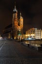 St. Mary's Basilica (Church of Our Lady Assumed into Heaven) in Krakow, Poland at night Royalty Free Stock Photo