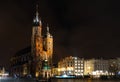 St. Mary's Basilica (Church of Our Lady Assumed into Heaven) in Krakow, Poland at night Royalty Free Stock Photo