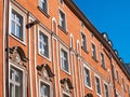 Krakow, Poland, Old Town historical tenement houses, facade shot, closeup. Polish urban architecture, building exterior, landmarks