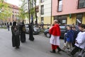 KRAKOW, POLAND - participants of the Way of the Cross on Good Friday celebrated at the historic center