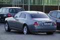 Krakow, Poland 20.12.2019: Rear side view of new very expensive luxury Rolls Royce Phantom car, a long gray limousine, model Royalty Free Stock Photo