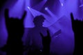 Krakow, Poland - September 20, 2014: Abstract background image of an artist from a rock band music concert in front of crowd Royalty Free Stock Photo