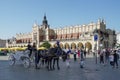 Carriage and Horses in Krakow, Poland on September 19, 2014. Unidentified people