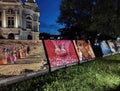 Krakow, Poland: Open Indian Photo exhibition against Juliusza Slowacki Theater in the Old Town district of