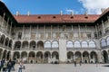 Krakow, Poland - September 23, 2018: Panoramic vision of the Courtyard of the Representative Royal Cameras inside the