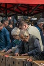 Krakow, Poland - September 21, 2019: Poles looking for Cheap Books at Krakow`s flea market