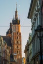 Krakow, Poland: St. Mary`s Basilica. Beautiful Church in the historical center of Krakow, Main Market Square, Rynek Glowny Royalty Free Stock Photo