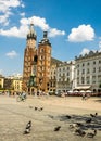 Krakow, Poland - 08/08/2020 - St. Mary`s Church in the Market Square in Krakow Royalty Free Stock Photo